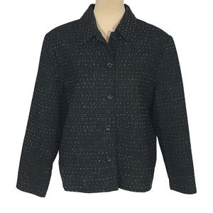 Briggs New York Black Speckled Tweed Padded Shoulder Blazer, Petite Large
